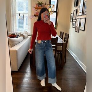 NWT Madewell Petit Superwide Leg Cuffed Jeans